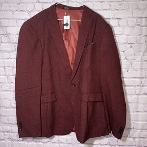 NWT Coofandy Suit Blazer Jacket Men XXL Burgundy One Button Contemporary Urban